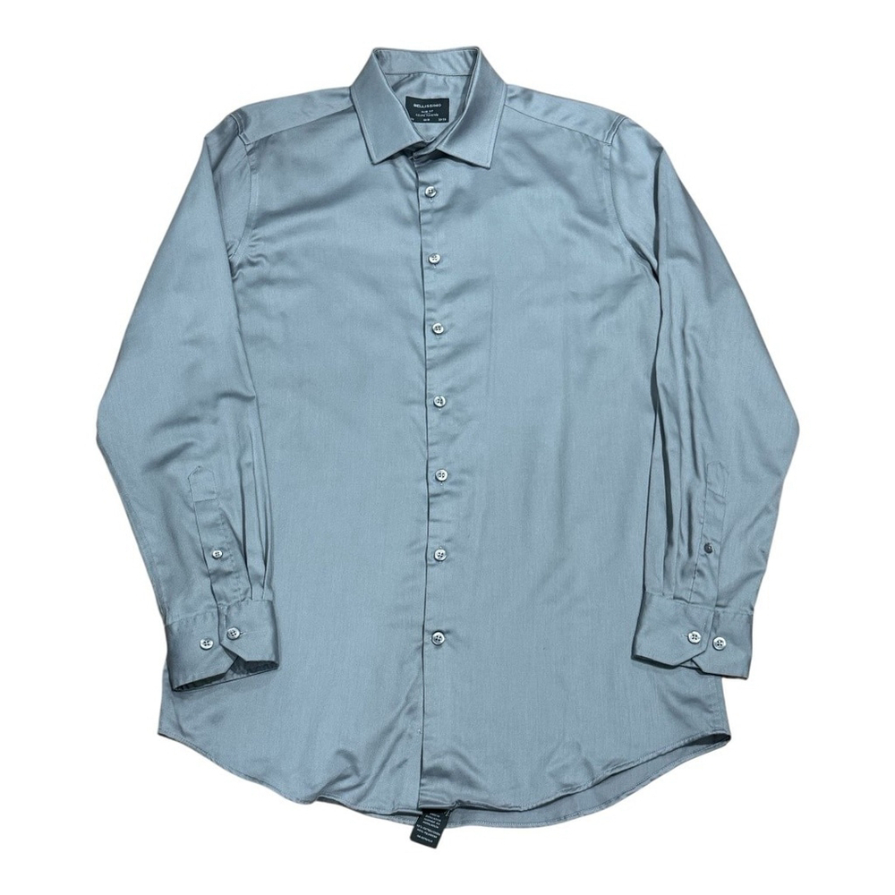 Bellissimo Shirt Mens Medium Gray Slim Fit 15.5 32/33 Button Up Dress Formal